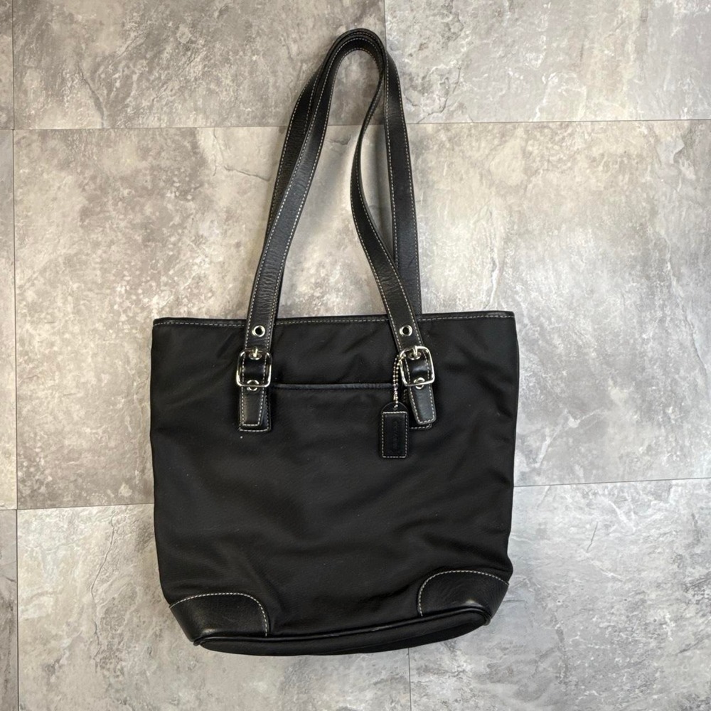 Vintage COACH Black Nylon & Leather Trim Shoulder Bag Tote 4487